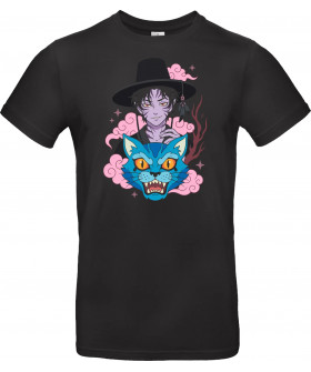 Футболка Чорний з принтом «Mystic Phantom: Anime Demon Spirit & Blue Tiger Graphic»