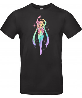 Футболка Чорний з принтом «Ethereal Pastel Prism: Rainbow Magical Girl Silhouette»
