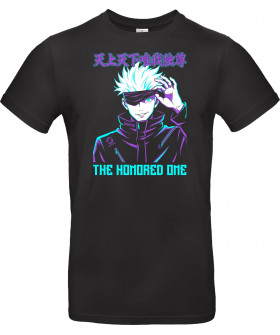 Футболка Чорний з принтом «The Honored One: Neon Limitless Sorcerer Anime Graphic»