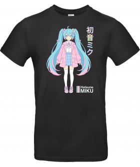 Футболка Чорний з принтом «Pastel Pop: Hatsune Miku Casual Kawaii»
