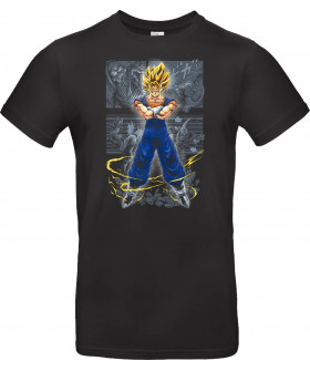 Футболка Чорний з принтом «Super Saiyajin Vegito – Retro-Manga-Panel-Kunst»