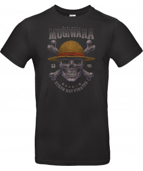 Футболка Чорний з принтом «Mugiwara-Strohhutpiraten – Jolly Roger – Pirate-Totenkopf»