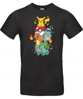 Футболка Чорний з принтом «Kanto Legends: The Original Starter Squad»