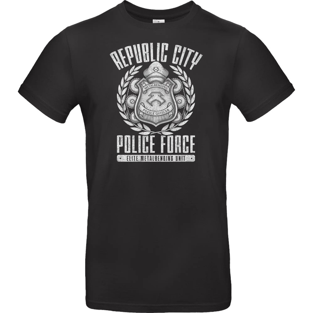 Унісекс чорна футболка з аніме-принтом «Elite Polizei Abzeichen Vintage Metall Emblem Geek»