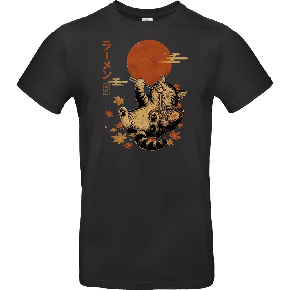 Унісекс темно-синя футболка з аніме-принтом «Japanische Ramen Katze Ukiyoe Vintage Kunst»