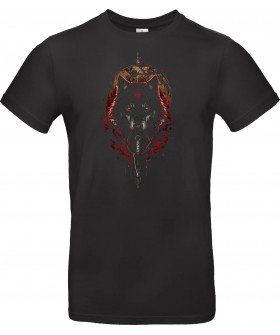 Футболка Темно-синій з принтом «Wolf Sword Red Moon»