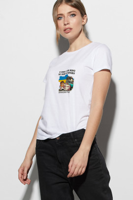 Футболка  жіноча біла "Я ляжу, але воно не заїде в Україну"