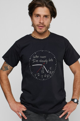Футболка YAPPI чоловіча чорна "Who cares I`m already late"