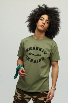 Футболка YAPPI чоловіча хакі зелений патріотична "Kharkiv - Незламний"