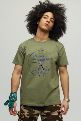 Футболка YAPPI чоловіча хакі зелений "Who cares. I`m already late"