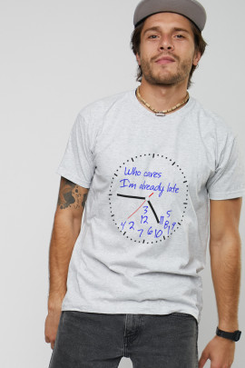 Футболка YAPPI чоловіча сіра "Who cares. I`m already late"