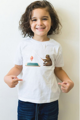Футболка YAPPI дитяча біла "Кіт на  рибалці"