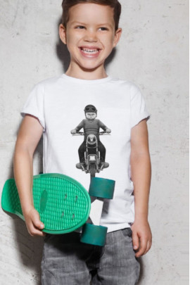 Футболка YAPPI дитяча біла "Кіт мотоцикліст"