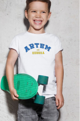 Футболка YAPPI дитяча біла патріотична "Artem est.Odessa"