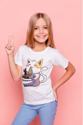 Футболка YAPPI дитяча біла "Аніме кіт"