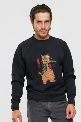 Світшот YAPPI чоловічий  чорний "cat samurai"