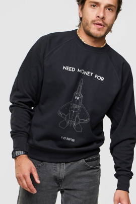 Світшот YAPPI чоловічий  чорний "Need money for F22-Raptor"