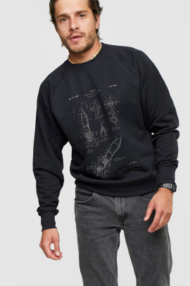 Світшот YAPPI чоловічий  чорний "Blueprint rocket"