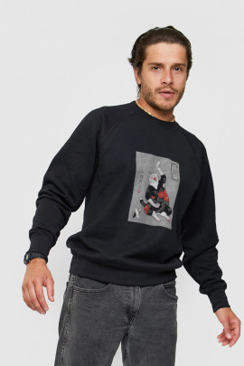 Світшот YAPPI чоловічий  чорний "sake cat"