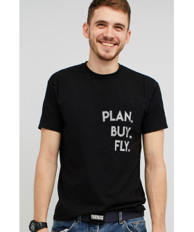 Футболка MEMO чоловіча чорна "Plan.Buy.Fly"