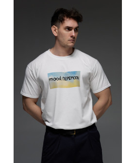 Футболка Aspirine чоловіча біла  патріотична "mood: ПЕРЕМОГА"