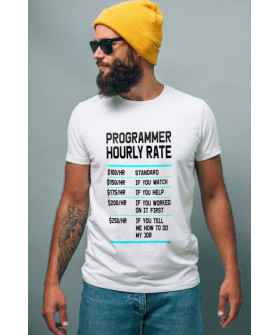 Футболка Ctrl+ чоловіча біла  "Programmer hourly rate"
