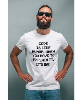 Футболка Ctrl+ чоловіча біла  "Code is like humor..."