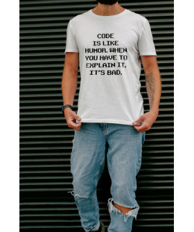 Футболка Ctrl+ чоловіча біла  "Code is like humor..."
