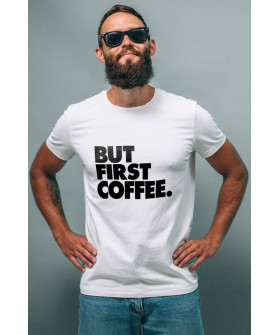 Футболка біла чоловіча Ctrl+ "But first coffee"