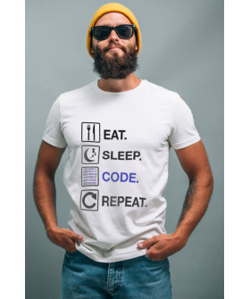 Футболка біла чоловіча Ctrl+ "Eat. Sleep. Code. Repeat"