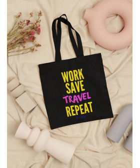 Еко-сумка шопер MEMO чорна  "Work save. Travel repeat" 