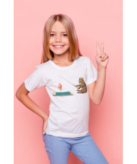 Футболка Young&Free дитяча біла "Кіт на рибалці "