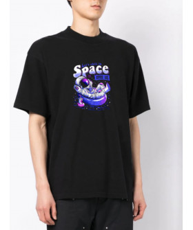 Футболка Trace of Space  Oversize чоловіча чорна "Let`s chill in space"