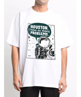 Футболка Trace of Space  Oversize чоловіча біла "Houston, i have so many problems..."